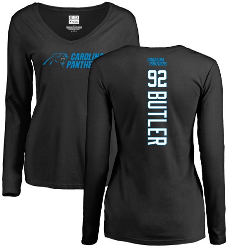 Carolina Panthers Black Women Vernon Butler Backer Slim Fit NFL Football #92 Long Sleeve T Shirt